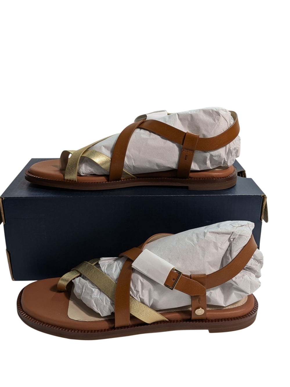 Cole Haan Wilma Strappy Sandals Womens 5B Gold British Tan W22952 NIB